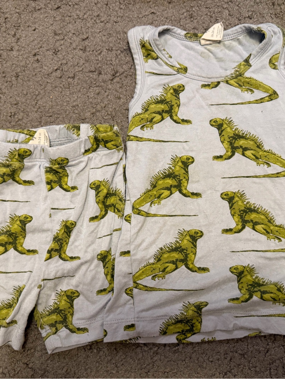 kate quinn White Tank & Shorts Pajama Set with Green Dinosaur Print